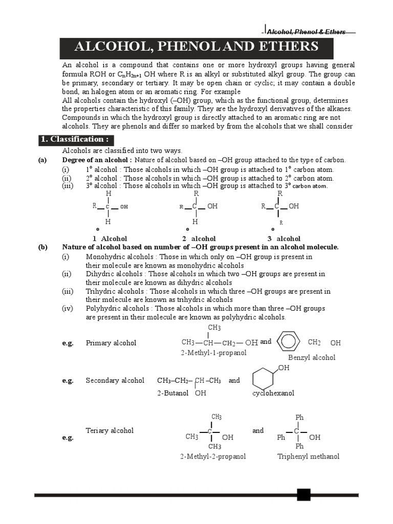 Alcohol Phenol and Ethers NCE | PDF | Functional Group | Ethanol