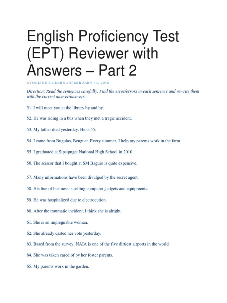 English Proficiency Test Errors Review | PDF
