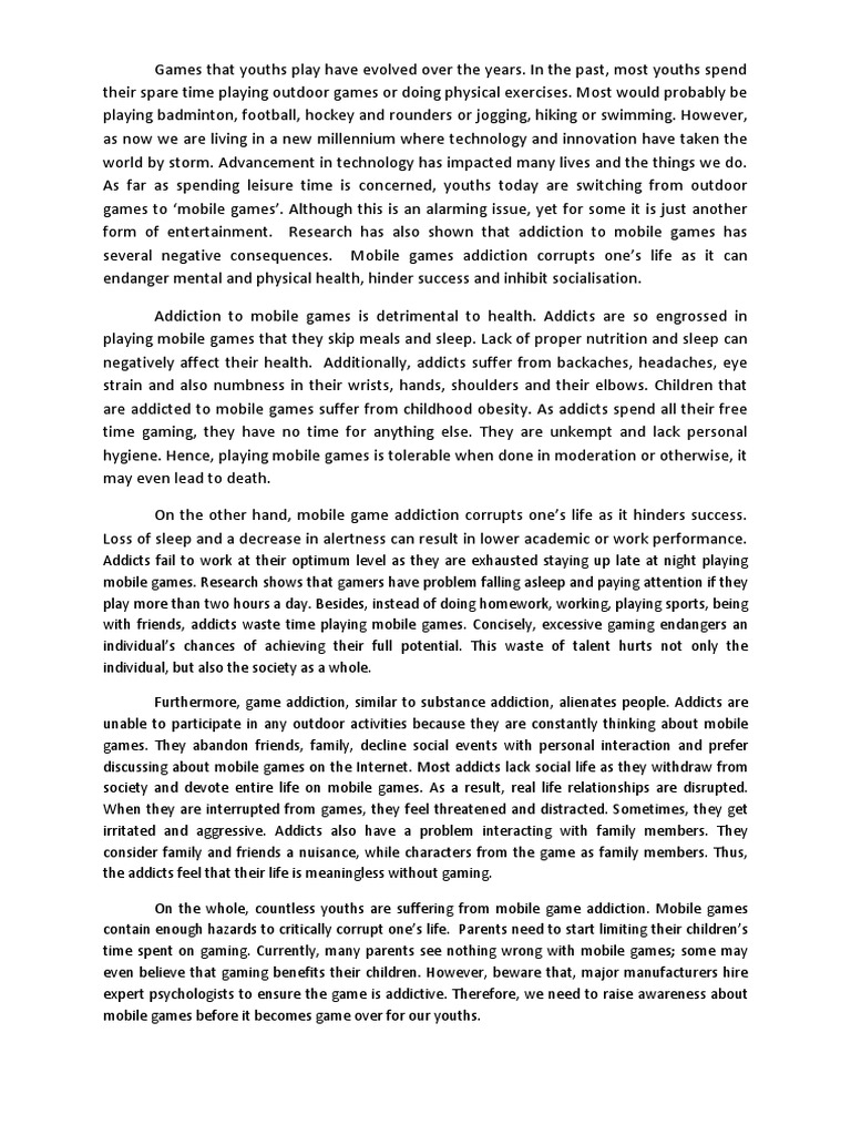 Mobile Games Addiction Corrupts One PDF Psychological Concepts