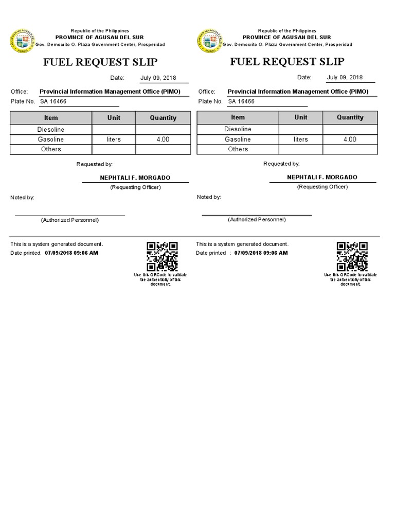 Trip Ticket Gasoline Voucher Energy And Resource