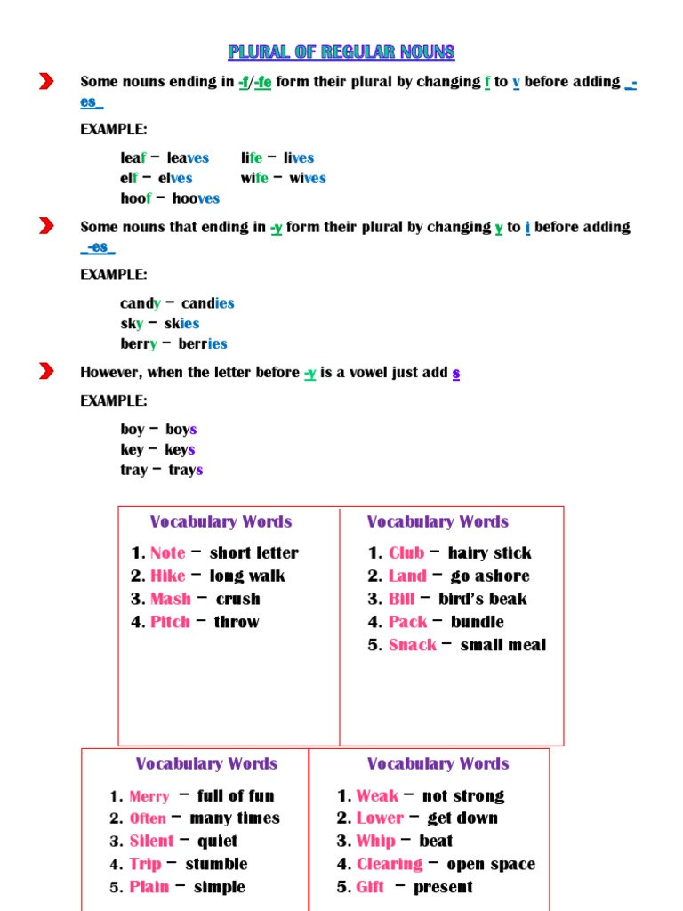 Plural Noun Rules and Vocabulary Guide | PDF | Linguistic Morphology ...