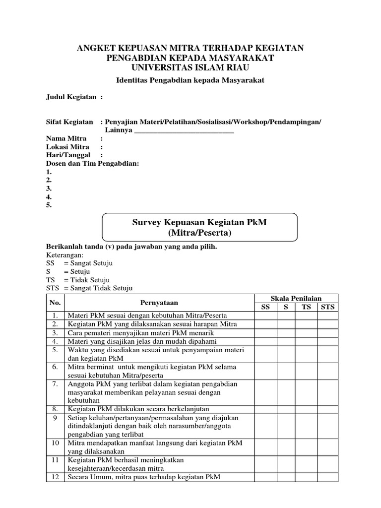 Angket Kepuasan Mitra Terhadap Kegiatan PKM PDF