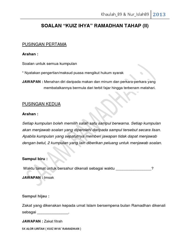 Soalan Kuiz Ihya Ramadhan Pdf