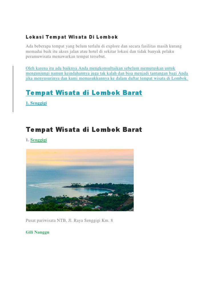 Lokasi Tempat Wisata Di Lombok