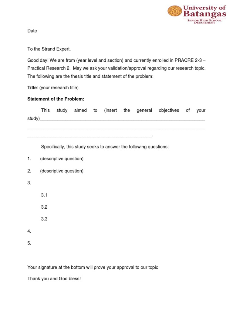 Title: (Your Research Title) Statement of The Problem | PDF