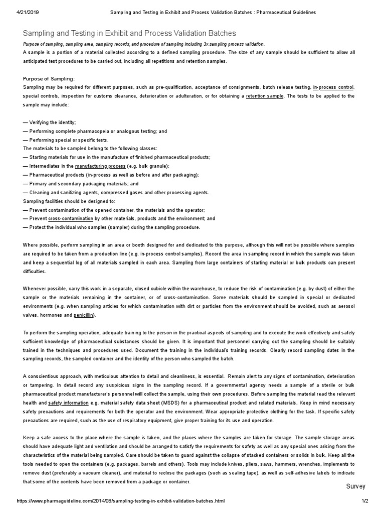 Sampling and Testing in Exhibit and Process Validation Batches ...