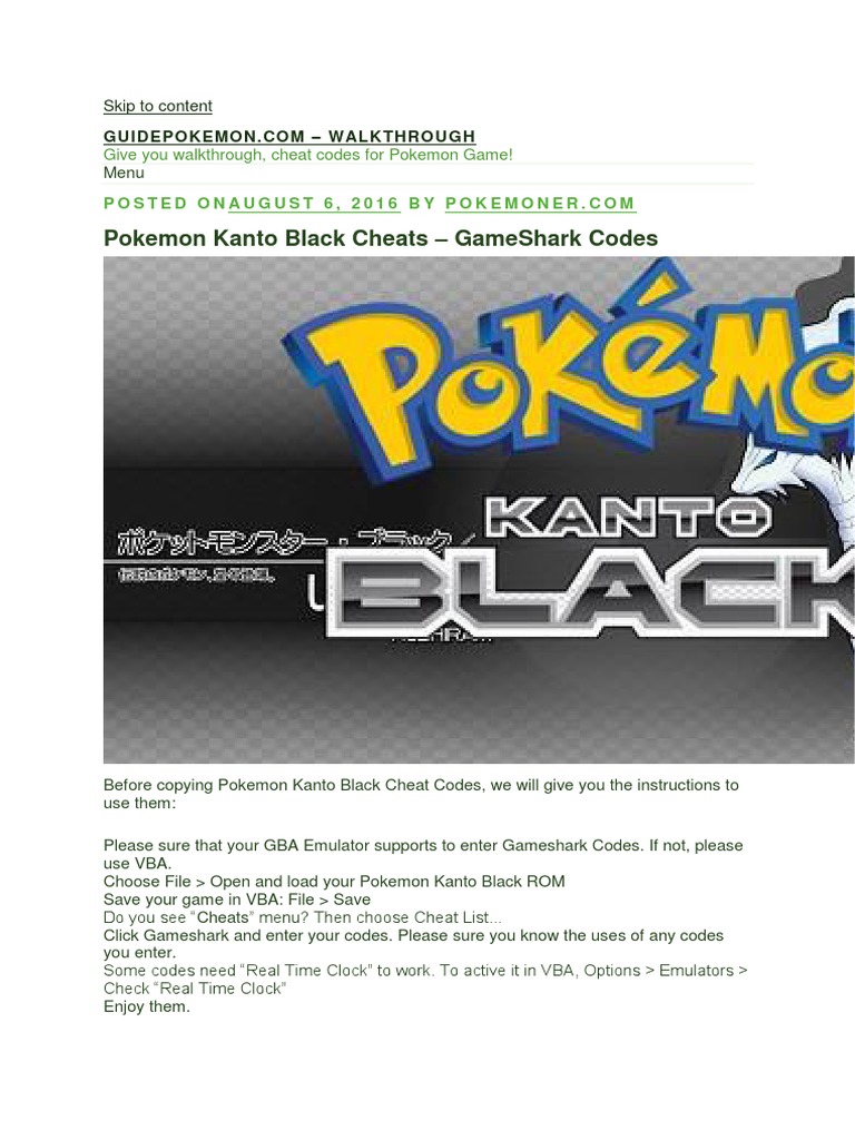 Pokemon Kanto Black Gba Cheat Cheating In Video Games Nature