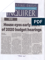 Philippine Daily Inquirer, Aug. 5, 2019, House Eyes Early Start of 2020 Budget Hearings PDF