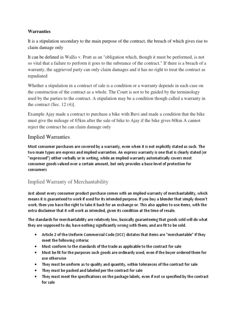 Warranties PDF Implied Warranty Breach Of Contract