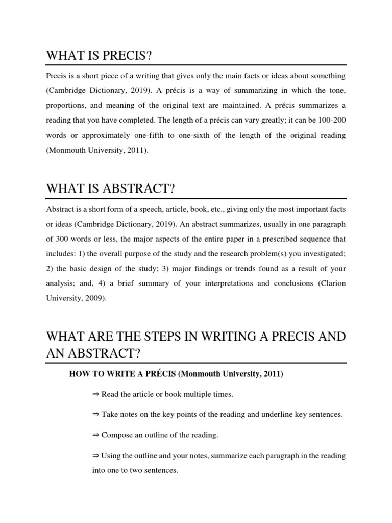 How to Write a Précis, Abstract, and Outline | PDF | Essays | Abstract ...
