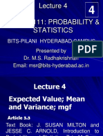 Aaoc C111: Probability & Statistics: Bits-Pilani Hyderabad Campus