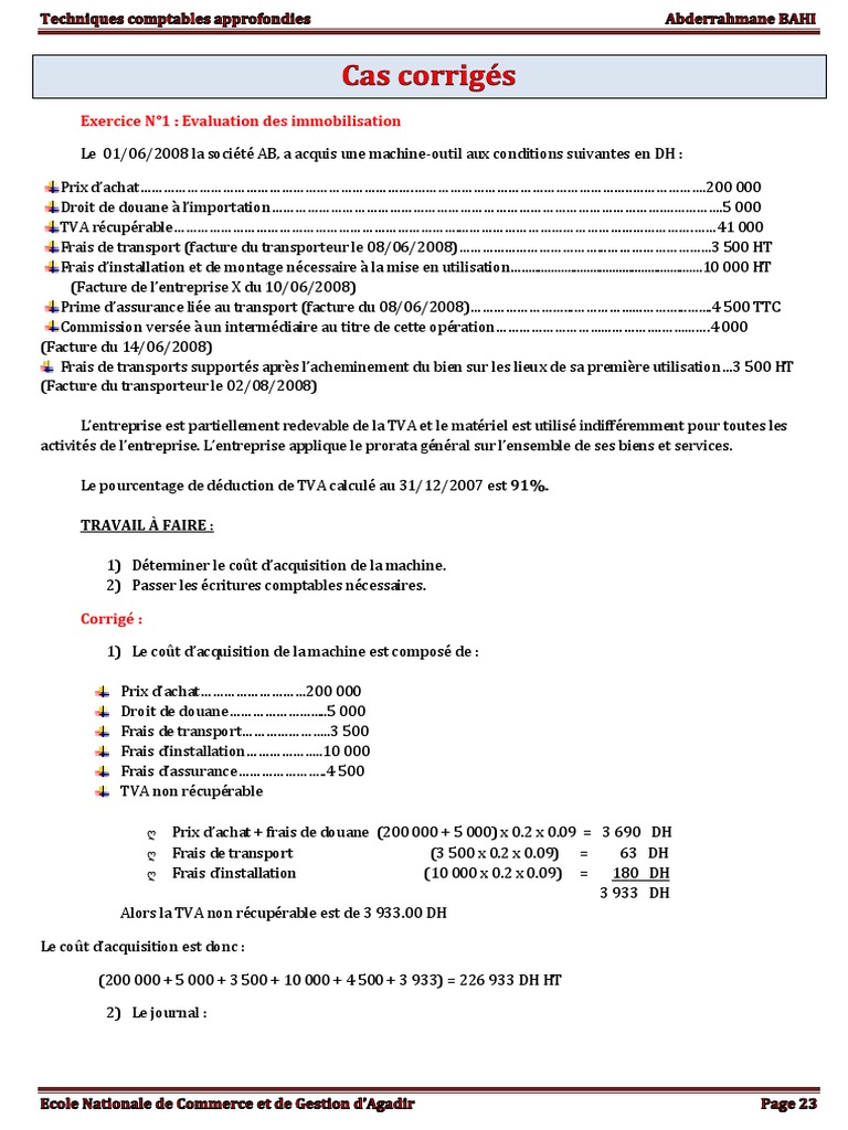 Comptabilité Générale Exercices Avec Corrigés Détaillés Pdf