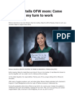 Graduate Tells OFW Mom: Come Home, It's My Turn To Work: by Minka Klaudia Tiangco