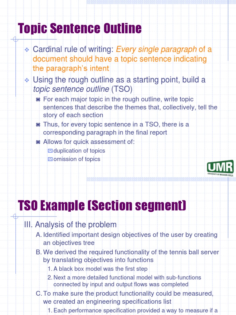 Topic Sentence Outline-UMR | PDF | Specification (Technical Standard ...