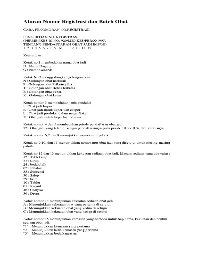 Aturan Nomor Registrasi Dan Batch Pdf