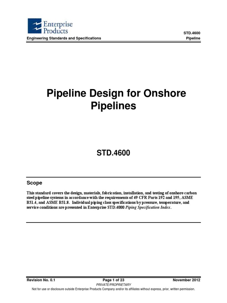 Pipeline Design For Onshore Pipelines STD.4600 Engineering Standards