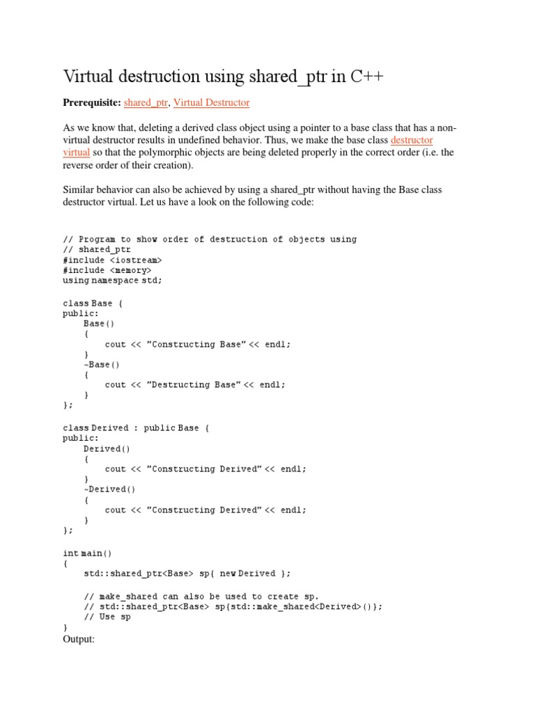 Virtual Destruction Using Shared - PTR in C++: Prerequisite | Download ...
