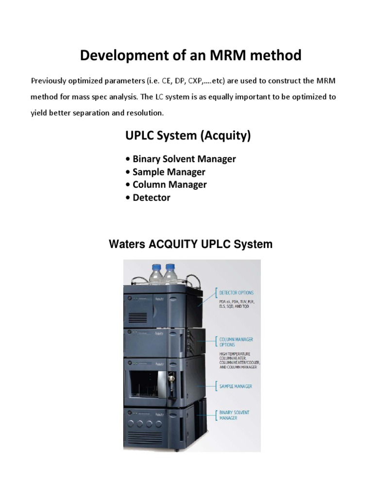 Development of MRM Method - MRM and Acquity Water System | PDF | High ...