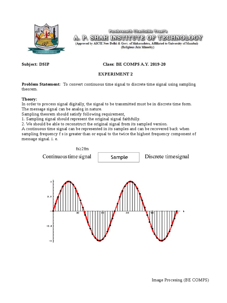 To Convert Continuous Time Signal To Discrete Time Signal Using ...