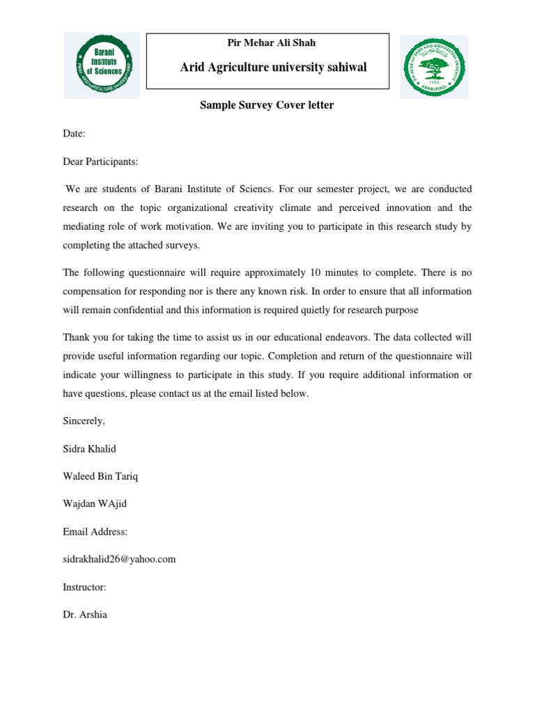 Cover Letter For Survey Participation – IXMXA
