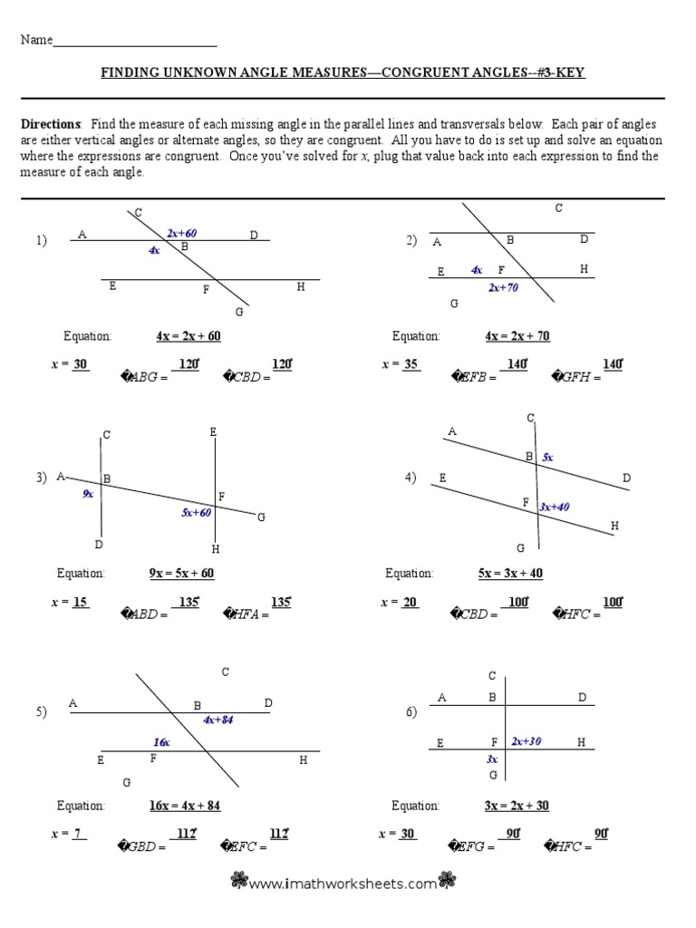 Finding Unkown Angle Measures 21 KEY  PDF  Elementary Geometry In Finding Angle Measures Worksheet