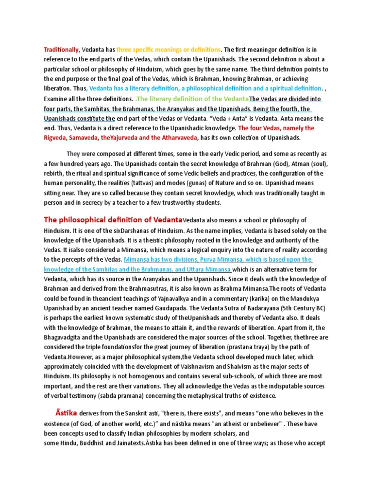 Write A Short Note On Vedantha | PDF | Vedas | Vedanta