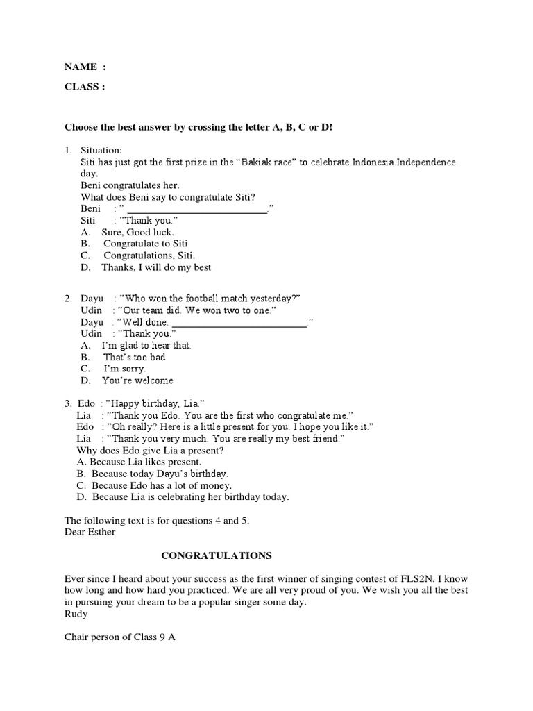 Kelas 9 Latihan Soal