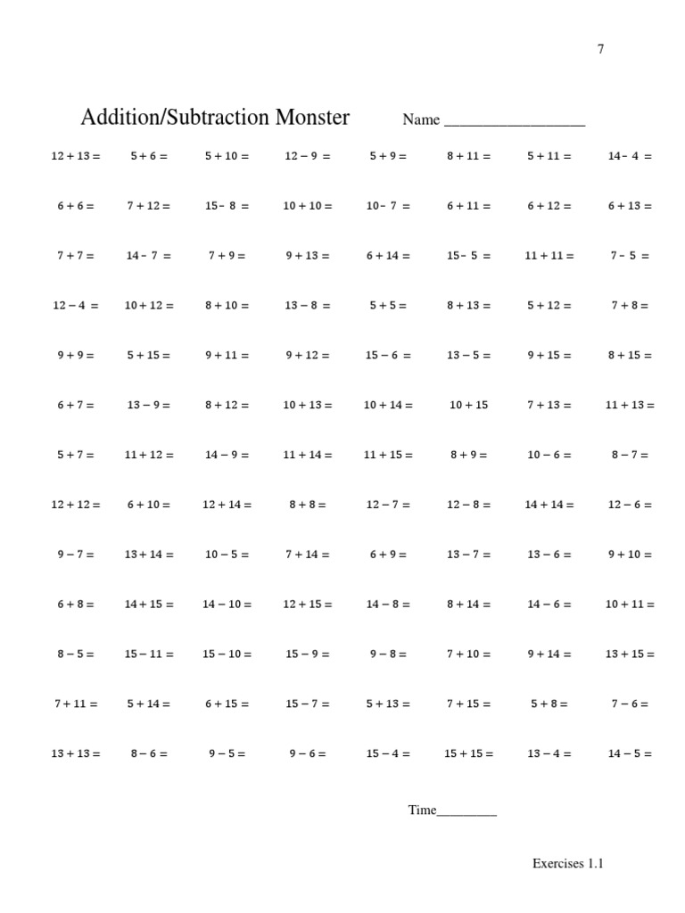 Exercises1 1A AddSubMonster | PDF