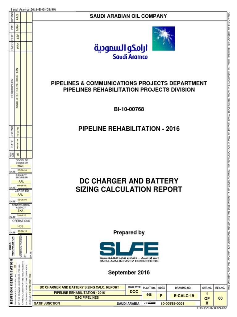 DC Charger and Battery Sizing Calculation Report PDF Battery