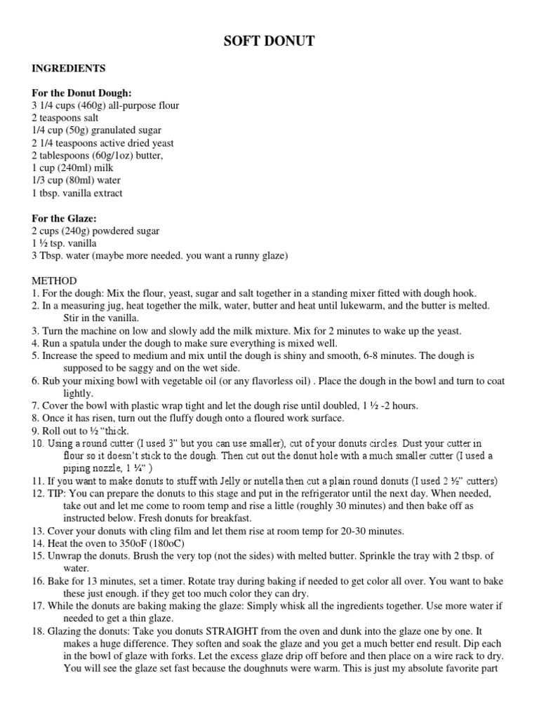 Soft Donut Ingredients For The Donut Dough PDF Doughnut Baking