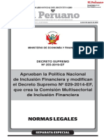 Aprueban La Política Nacional de Inclusión Financiera y Modifican El Decreto Supremo #029-2014-EF Que Crea La Comisión Multisectorial de Inclusión Financiera