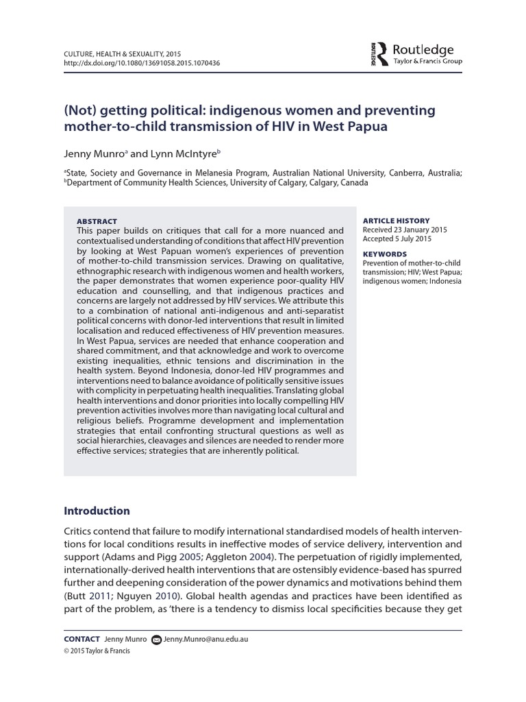 (Not) Getting Political: Indigenous Women and Preventing Mother-To ...