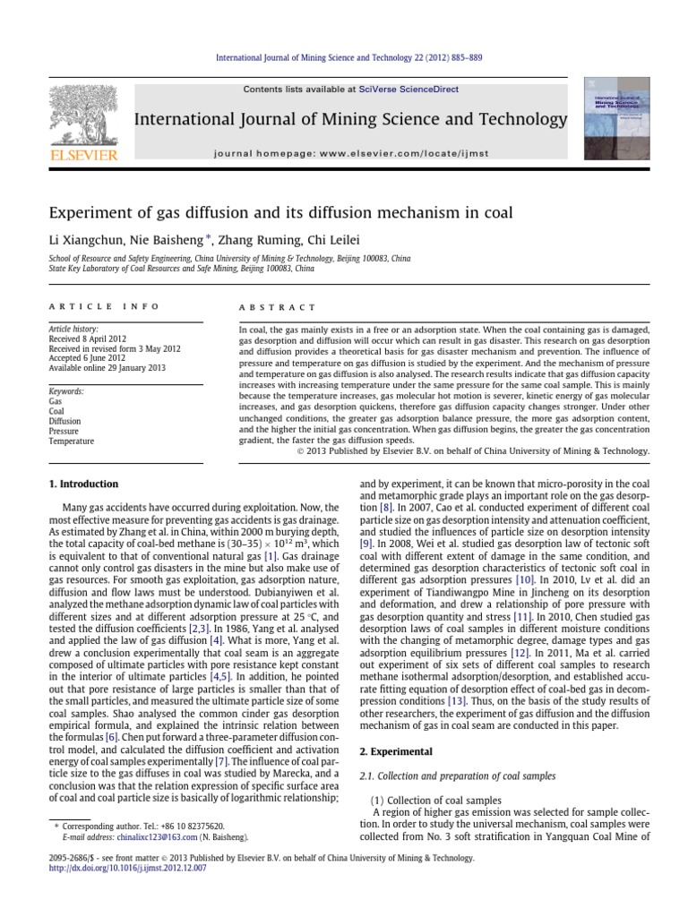 Gas Diffusion Mechanisms in Coal | PDF | Diffusion | Adsorption