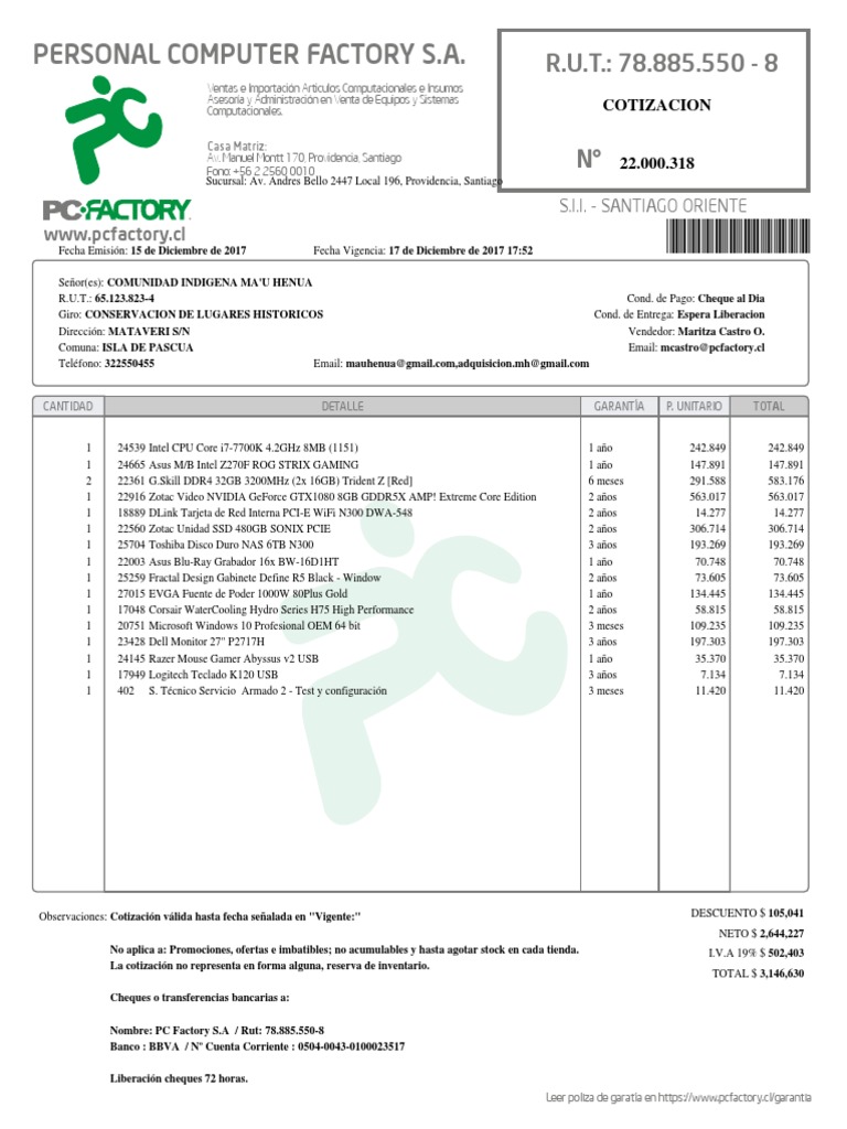 Modelo Cotización | Hardware de la computadora | Equipo de oficina