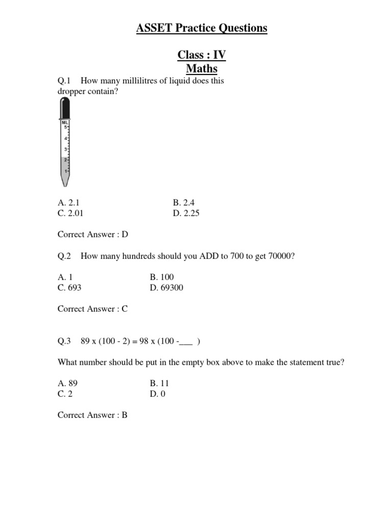 ASSET IV Practice Questions Answer Key | PDF | Carbon | Nature