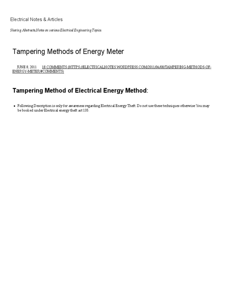 Tampering Methods of Energy Meter Electrical Notes & Articles
