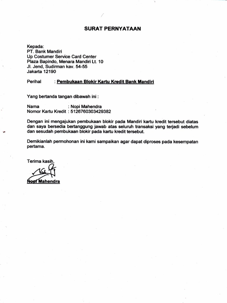 surat penambahan kredit