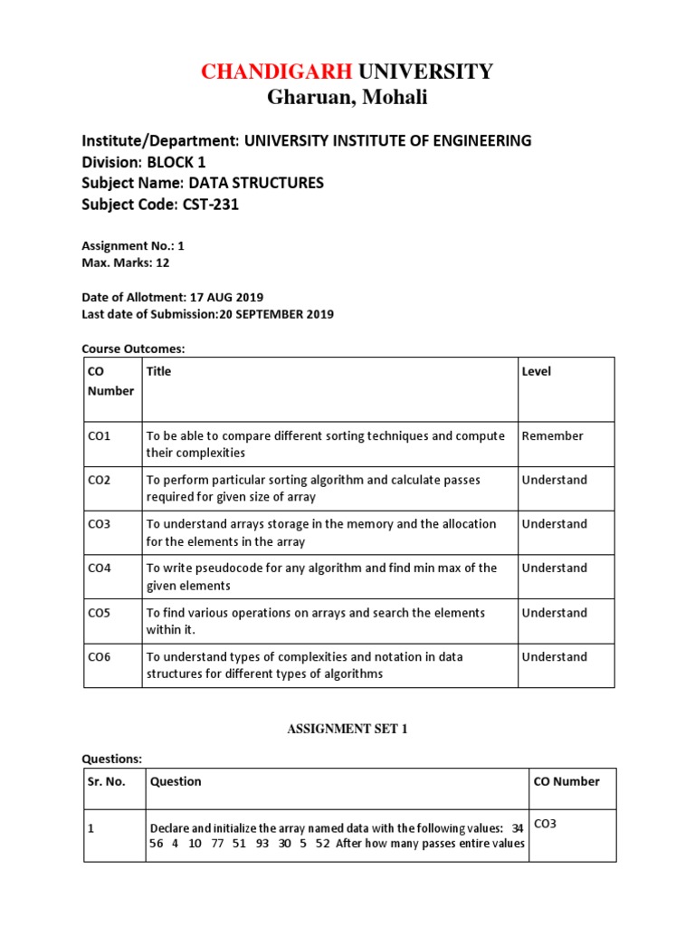 Missing Questions for Data Structures Assignment | PDF | Array Data ...