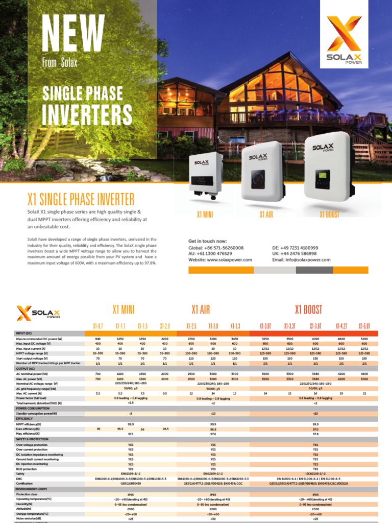 SolaX X1 Series Single Phase Inverters: Technical Specifications and ...