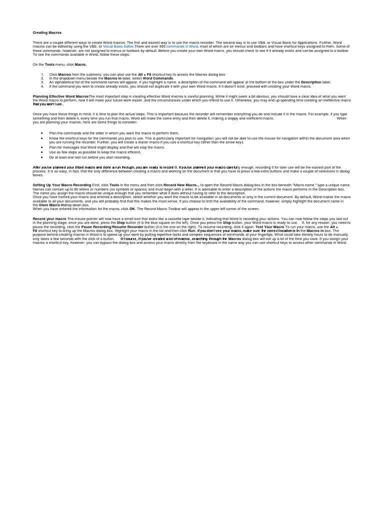 Visual Basic Editor Commands in Word | PDF | Visual Basic For ...