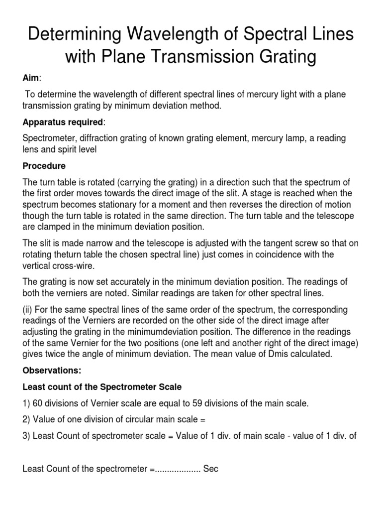 Wavelength Determination with Grating | PDF | Wavelength | Spectrum