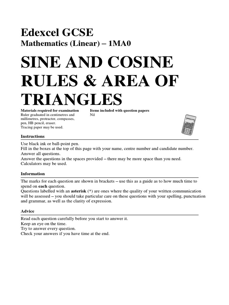 Sine, Cosine Rules & Triangle Area | PDF | Significant Figures | Triangle