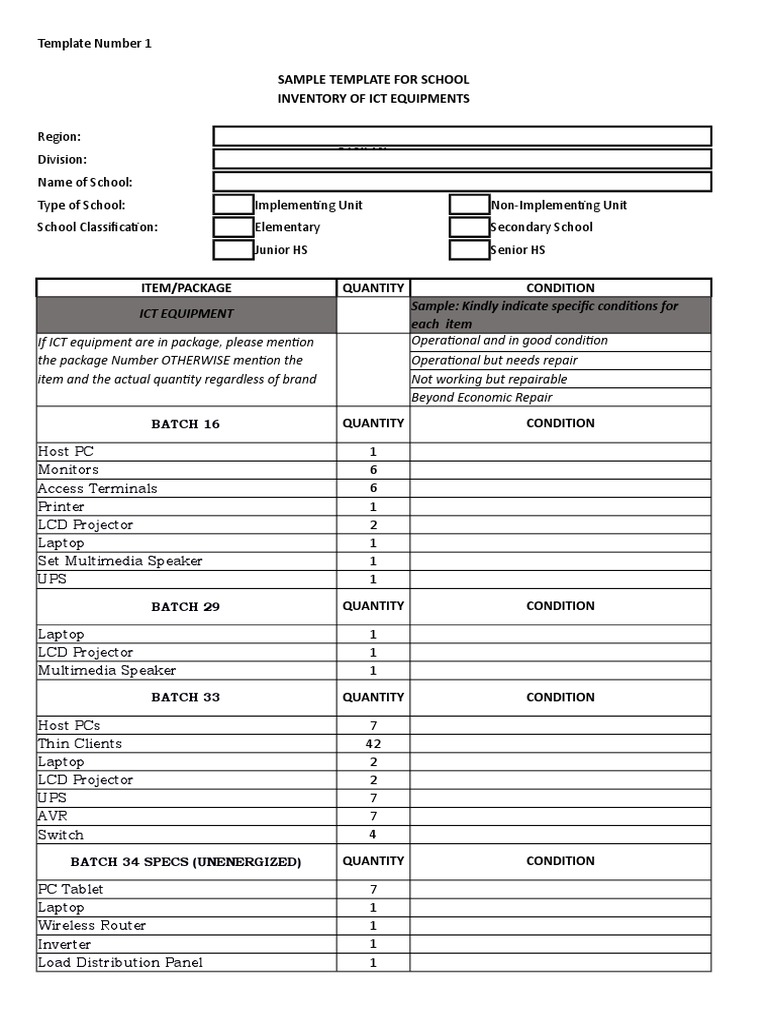 Sample Template For School Inventory of Ict Equipments | Download Free ...
