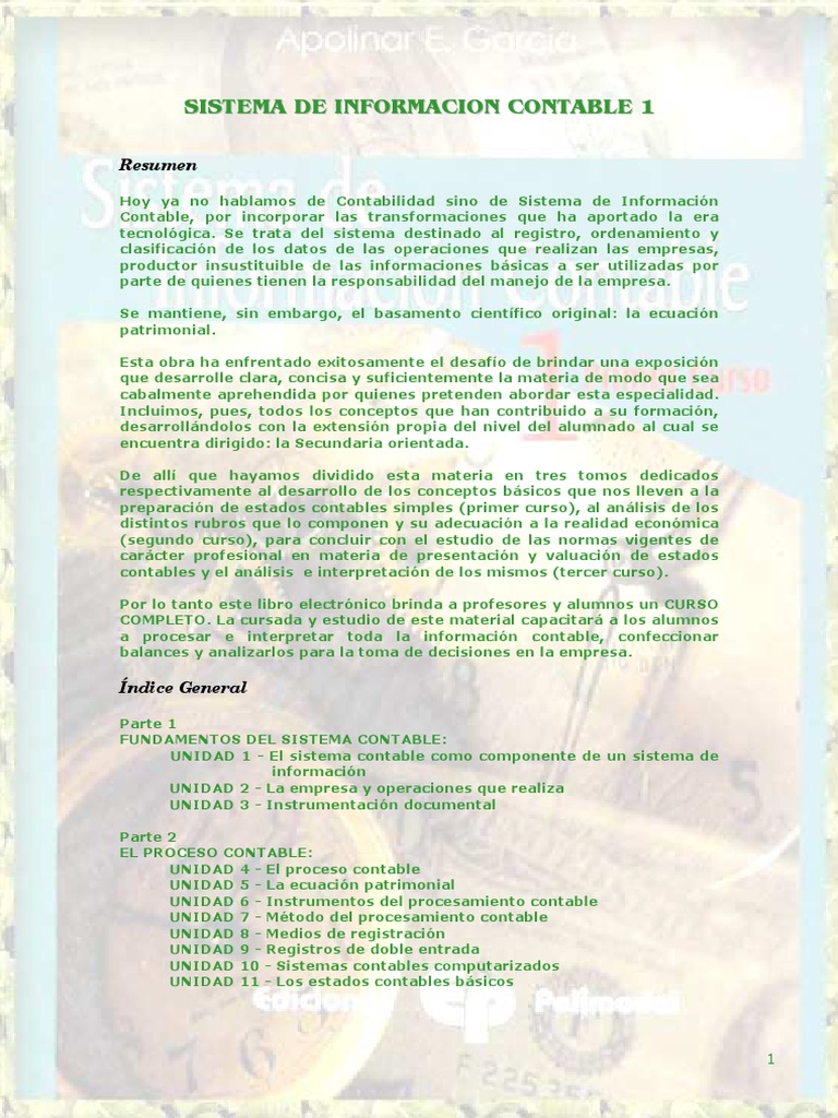 Sistema de Informacion Contable 1 - Prologo e Indices PDF | PDF ...