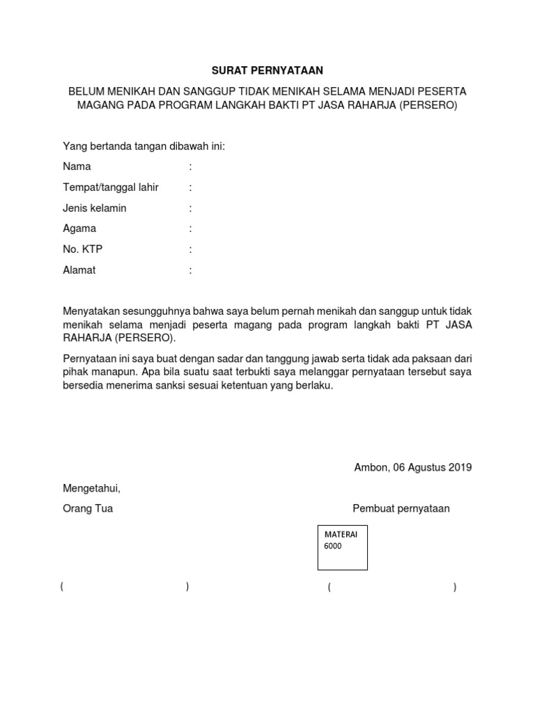 Surat Keterang Sanggup Tidak Menikah Pdf