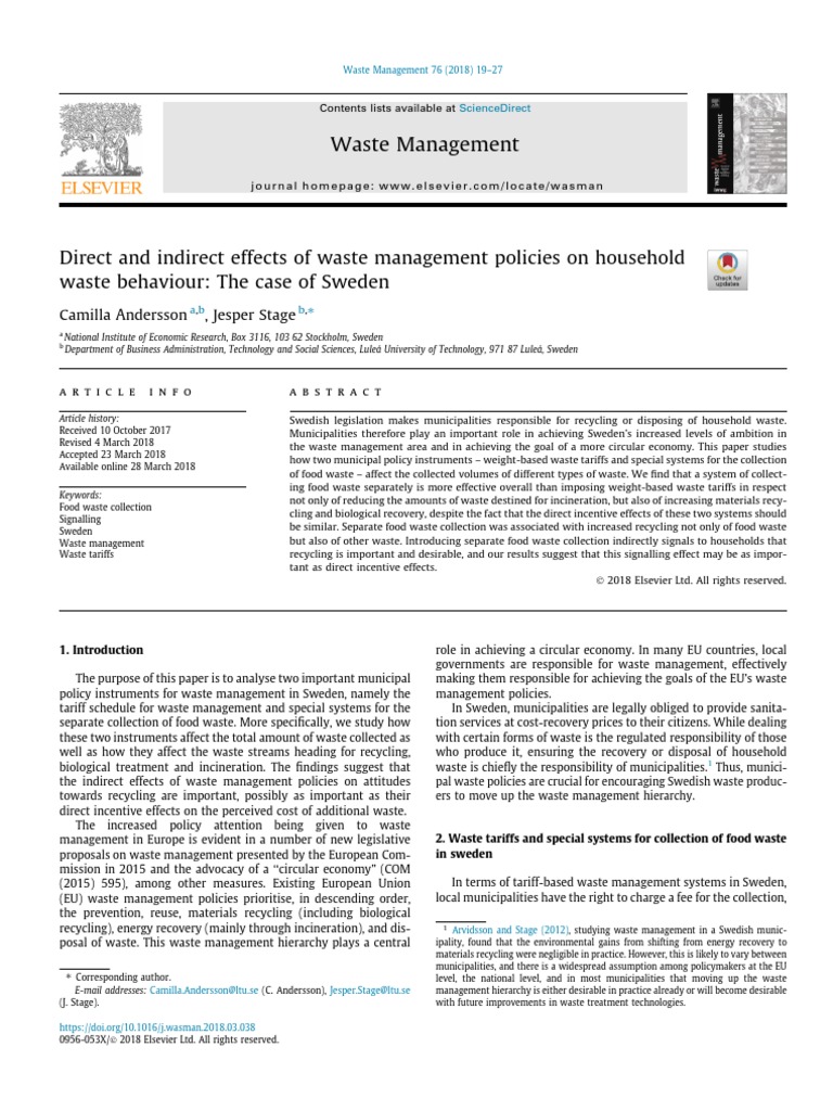 Direct and Indirect Effects of Waste Management Policies On Household ...