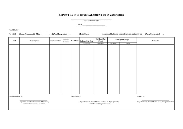 Physical Inventory Count Report | PDF | Finance & Money Management