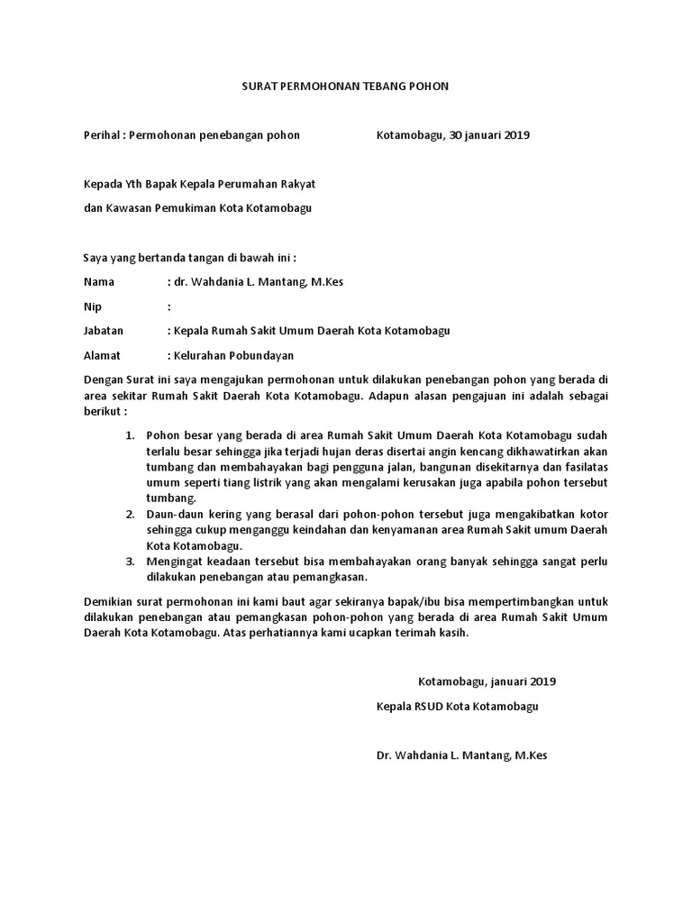 Surat Permohonan Penebangan Pohon