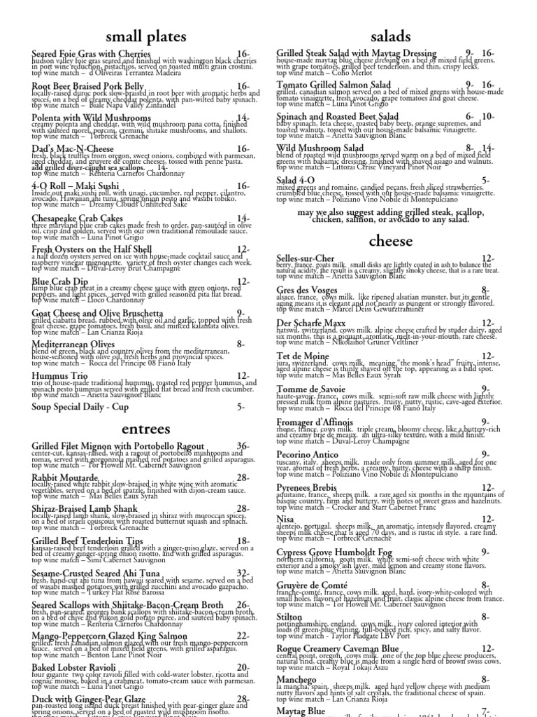Small Plates and Salad Menu Options | PDF