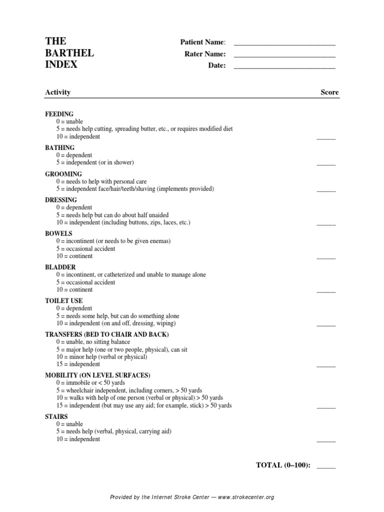 Barthel ADL Scale PDF | PDF | Medical Specialties | Health Care